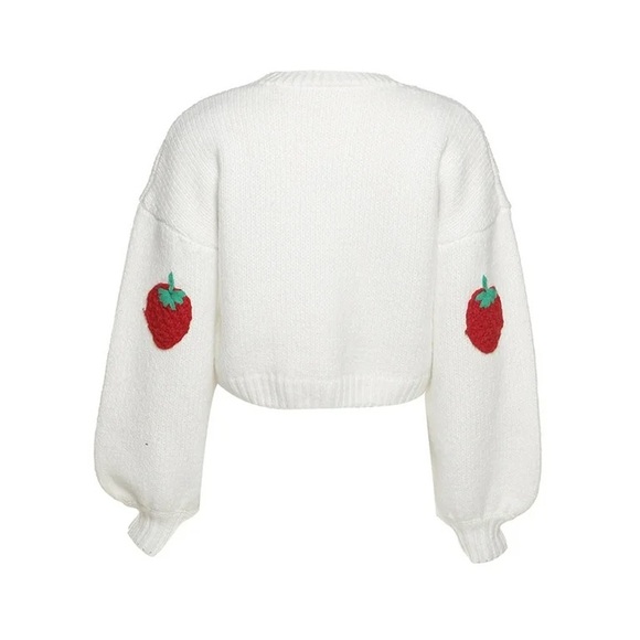 Women Handmade 3D Floral/Strawberry Chunky Knit Cardigan Harajuku Loose Sweater - Picture 5 of 5